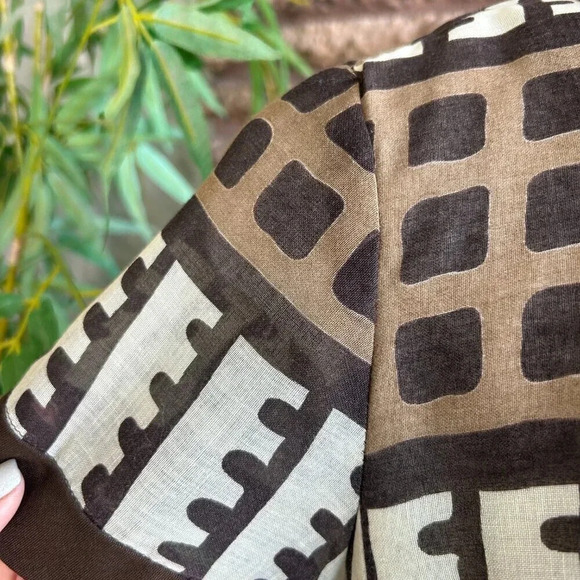 Vintage 60's Carol Craig Brown Geometric Big Bow Modest Sheath Dress - Picture 4 of 7